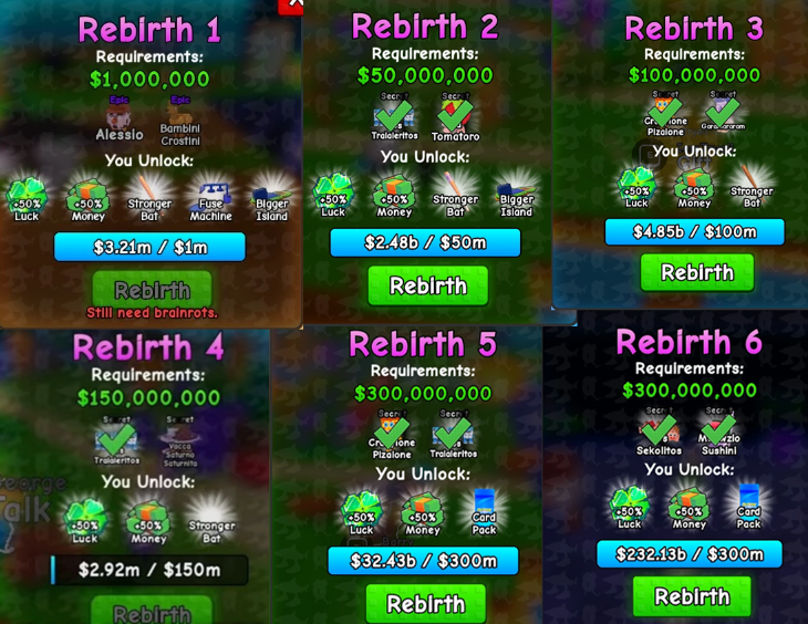 rebirth rewards Plants vs Brainrots